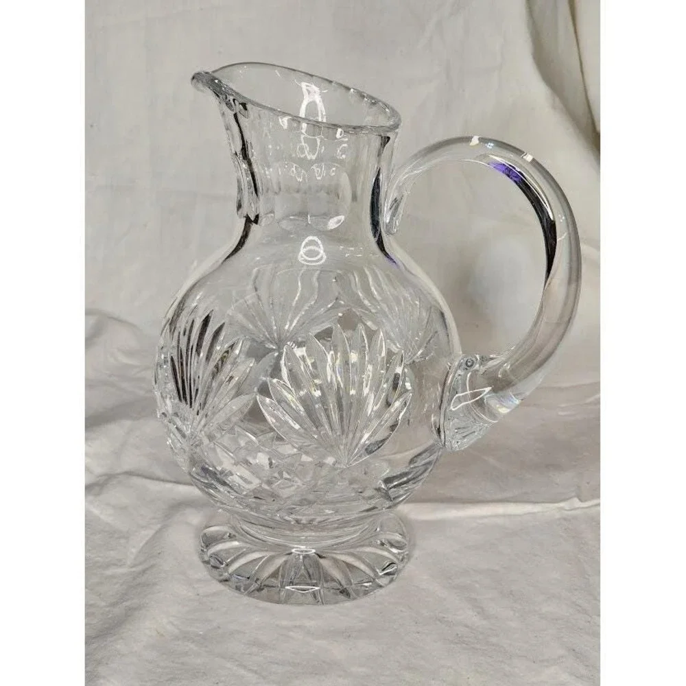 Vintage ‎ Polonia 24% Lead Crystal Footed Ball Pitcher Made in Poland 1950's